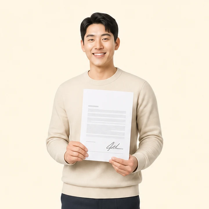 QM6 신차 장기렌트카 서면 견적서를 들고 있는 고객